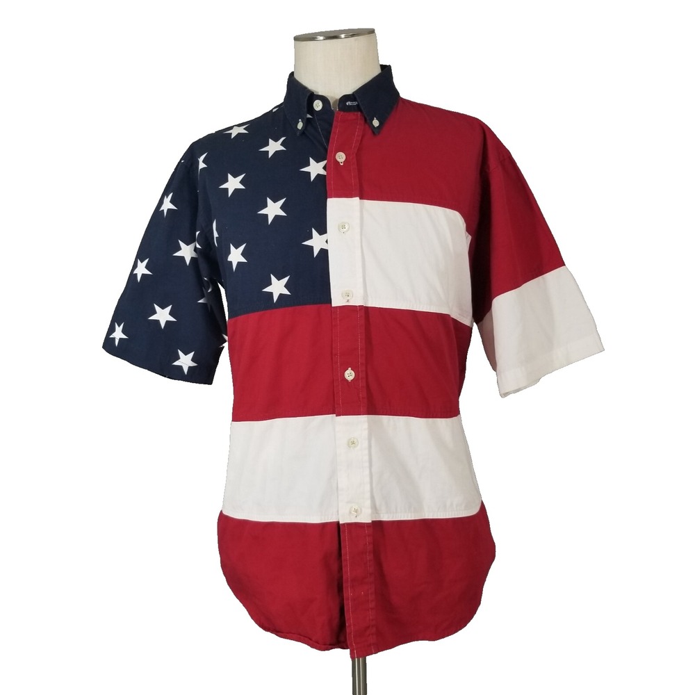 RedHead Button Down Mens M Red American Flag Patriot USA Stars Stripes Shirt